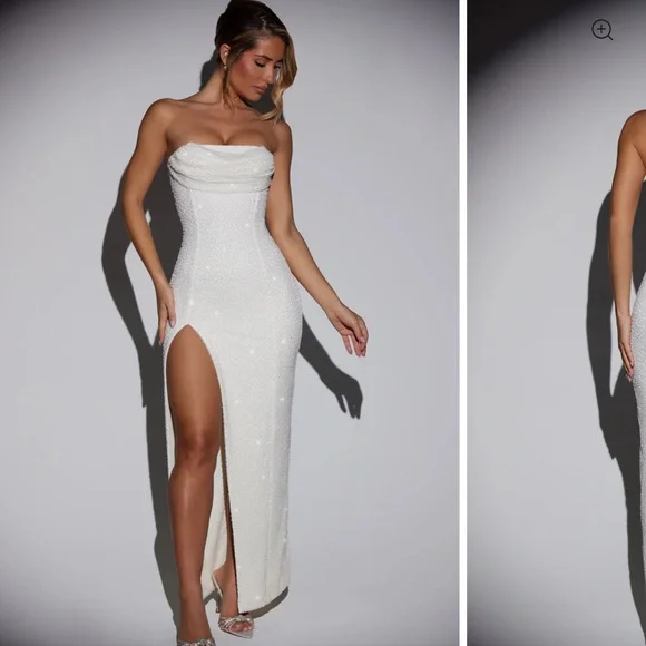 Oh Polly | Dresses | Oh Polly La Rochetteembellished Bandeau Cowl Neck Maxi  Dress In Ivory | Poshmark